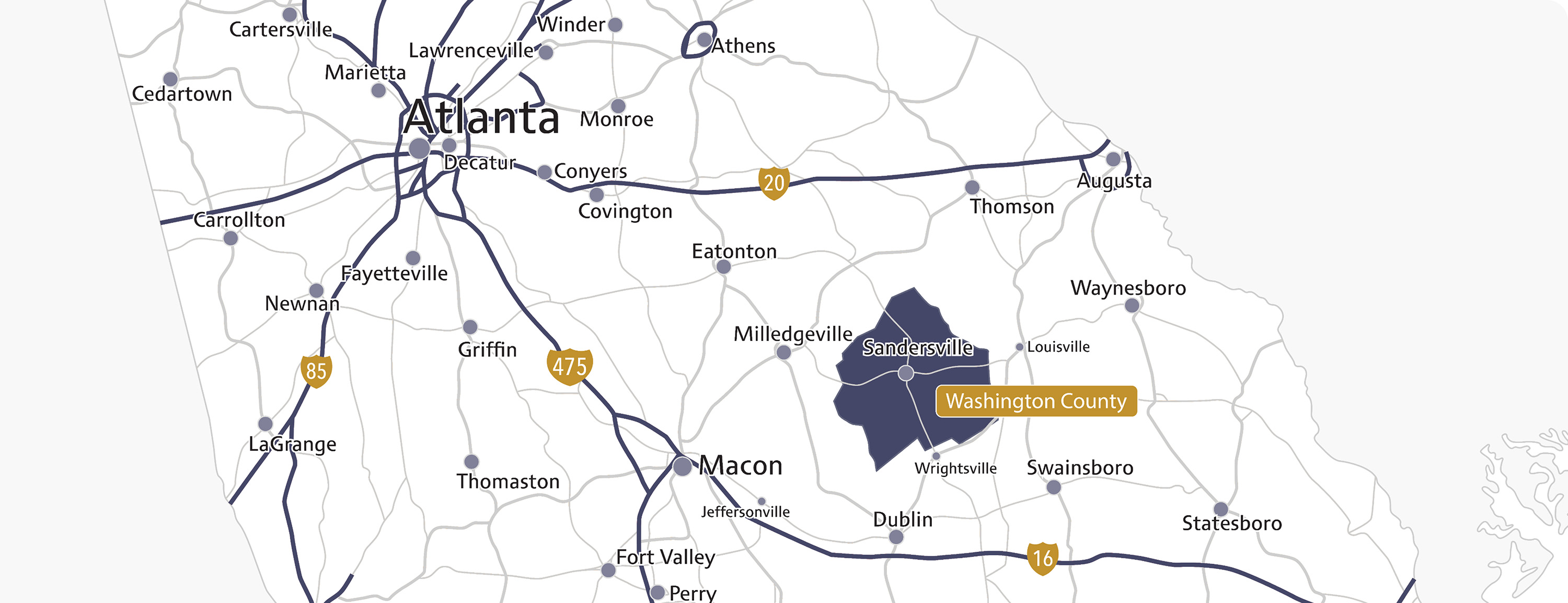 map of Southern US with Washington County Georgia  highlighted