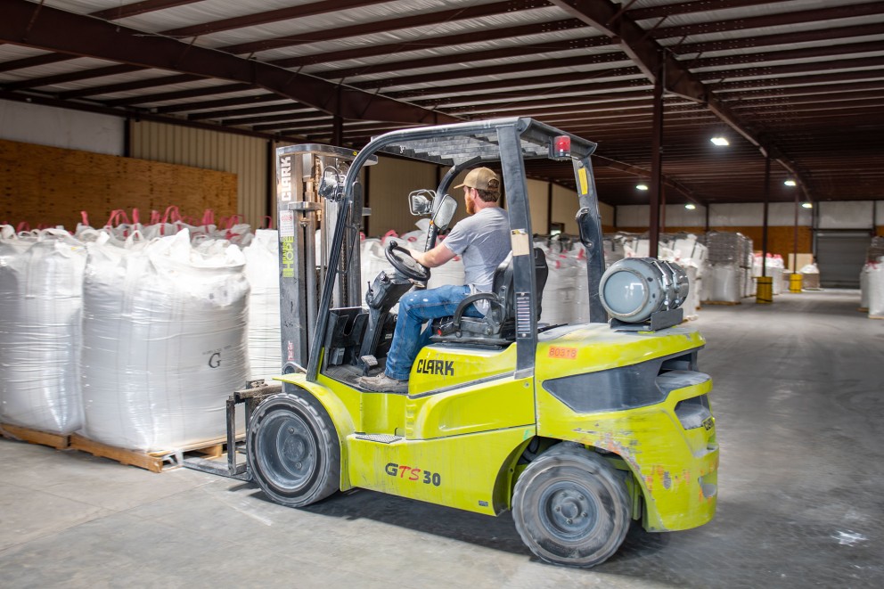 Man driving a forklift